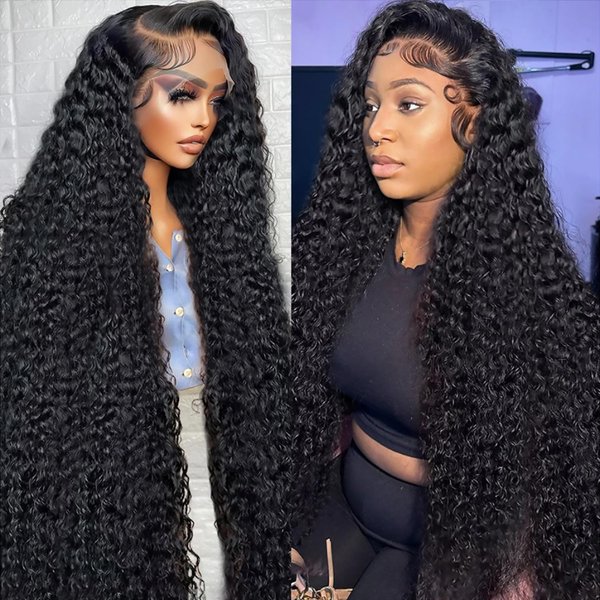 Ksflaae 30 Inch Deep Wave Lace Front Wigs Human Hair 13x4 HD Lace Deep Curly Glueless Frontal Wigs Human Hair Pre Plucked with Baby Hair for Women 180 Density Natural Color
