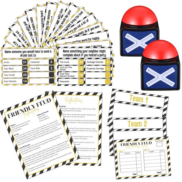 Syhood Christmas Friendly Feud Game with 2 Pcs Game Buzzer, New Year Feud Card Game, Family Game Night, Trivia Quiz Game, Fun Feud for Party Office Class Adult Groups(New Year)