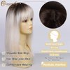 Creamily 14 Inch Short Platinum Blonde Wig for White Women Shoulder Length Straight Wigs with Bangs Dark Color Roots Hair Wigs Natural Looking Synthetic Wig Halloween Costumes Wigs for Women