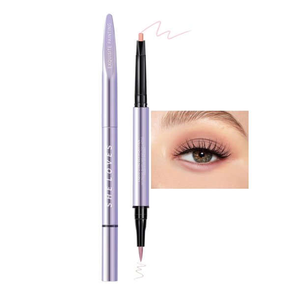 AKARY Glitter Matte Eyeliner Lying Silkworm Pen, Dual-ended Eyeshadow Liner Pencil, Face Highlighter Makeup Long lasting Waterproof Matte Liquid Silkworm Eyeliner Pen, 02 Matte Peach Pink + Pink Brown