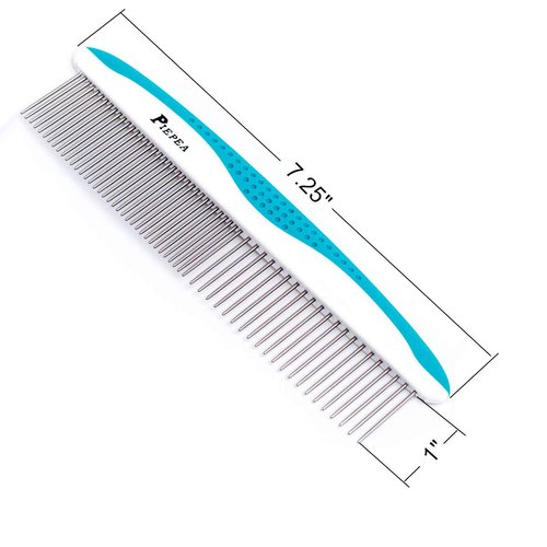 Piepea Pet Comb, Stainless Steel Teeth Comb for Dogs & Cats, Pet Hair Comb for Home Grooming Kit, Removes Knots, Mats and Tangles, 7 1/4"