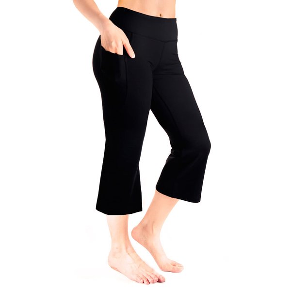 Yogipace Women's Cropped Flare Yoga Pants Capri Length Lounge Pants with Side Pockets,YCW1403,22",Black,Size XXL