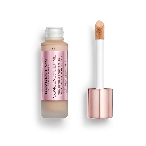 Revolution Beauty, Conceal & Define Foundation, Full Coverage, Long-Lasting Matte Finish, Vegan & Cruelty Free, F9 Medium Skin Tones, 0.8 Fl.Oz.