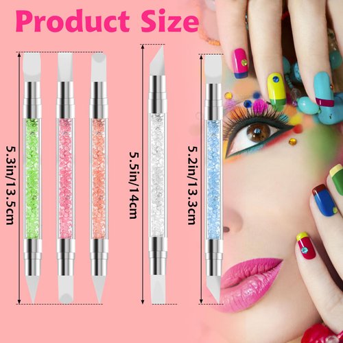 5Pcs Silicone Nail Tool Rubber Nail Tool Flat Edge Silicone Nail Tool Silicone Chrome Applicator for Nails Dual Tipped Silicone Nail Tools Nail Art Sculpture Pen for Home Salon (5 Color)