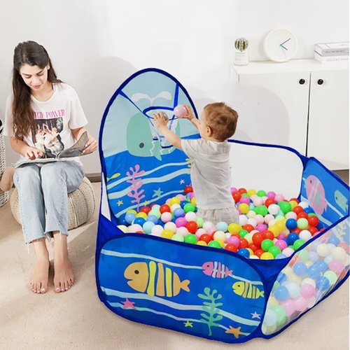 LOJETON Kids Ball Pit, Pop Up Children Play Tent, Toddler Ball Pool Baby Crawl Playpen with Basketball Hoop, Portable Toys Gifts for Girls Boys - Balls Not Included, 4ft/120cm, Ocean