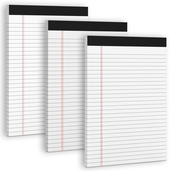 3 Pack White Legal Pads 8.5 x 11 Note Pads, Wide Ruled Notepads, Micro Perforated Lined Note Writing Pads 30 Sheets per Notepad Double-Side Printed Legal Note Pad 8.5x11'' for Home, Office, School