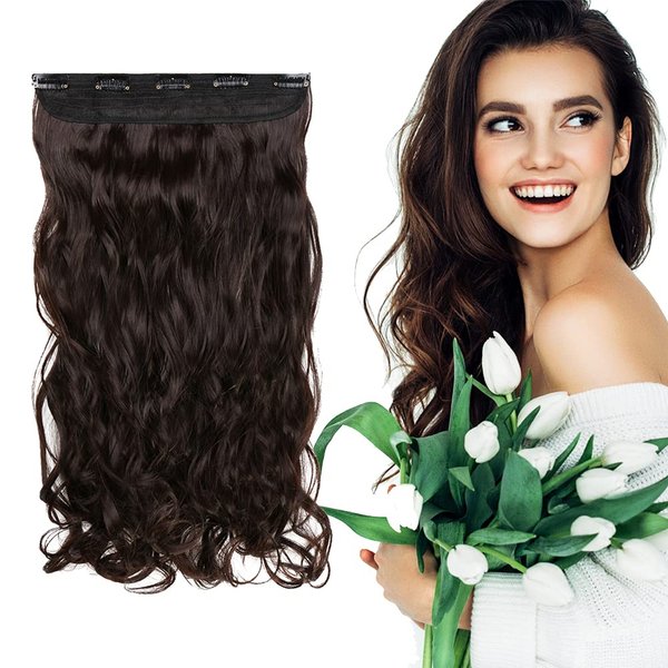 S-noilite Elegant 29"(73cm) Longest Curly Solid Black 3/4 Full Head One Piece 5 Clips Clip in Hair Extensions