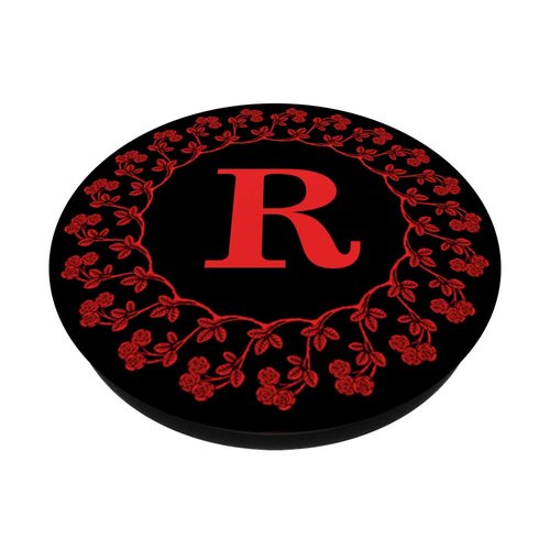 Cell Phone Pop Up Holder,Cute Red Rose Floral Letter R Black PopSockets PopGrip: Swappable Grip for Phones & Tablets