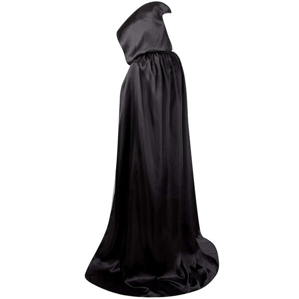 GRAJTCIN Satin Hooded Cape Black Cloak with Hood Men Halloween Wizard Costume Witch Adult Women (130CM/51, Black)