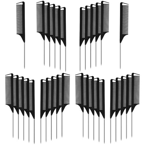 Virtue morals 32 Pieces Carbon Fiber Hair Parting Comb Rat Tail Comb Stainless Steel Pintail Comb Anti Static Heat Resistant Hairdressing Comb for Braids Hair Cutting Hairdressing Styling Tools