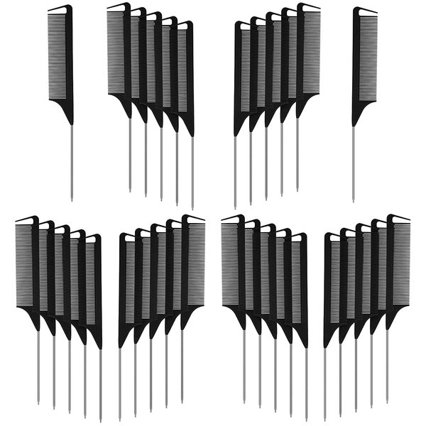 Virtue morals 32 Pieces Carbon Fiber Hair Parting Comb Rat Tail Comb Stainless Steel Pintail Comb Anti Static Heat Resistant Hairdressing Comb for Braids Hair Cutting Hairdressing Styling Tools