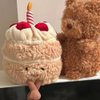 OUKEYI 28cm/11 Birthday Cake Plush Toy ，Cute Smile Cake Pillow Stuffed Animals Funny Soft Food Plushies Toy for Gifts for Kids Birthday (Khaki Color)