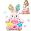 Holaxander Baby Rabbit Musical Stuffed Animals Toy,Infant Bilingual Early Learning Education Toy with Light-Up Music & Crinkle,Tummy Time Toys for 0-3-6-12+ Months Boy Girl, Pink