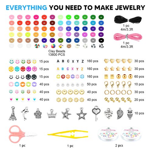 Dowsabel 15000 Pcs Clay Beads Bracelet Making Kit, 4 Boxes 72 Colors Friendship Clay Beads Bracelet Kit with Charms Kit for Jewelry Making, DIY Arts and Crafts Gifts for Kids and Adults