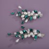 BERYUAN Bridal Teardrop Rhinestone Pearls Hair Clips Crystal Rhinestone French Hairpins Wedding Rhinestone Pearls Handmade Hairpiece Wedding Bridal Hair Accessories for Women(2pcs) (peacock green)
