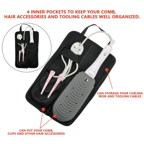 Beautyflier 2 Pieces Flat Iron Cover Sleeve, Canvas Heat-Resistant Flat Iron Hair Straightener Holder Pouch, Hair Straightener Travel Cover for Travel, Gym, or Home (13.5IN, Purple Flower)