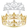 King Crown 2 Pcs Royal King Crown Metal Crystal Tiara Crown for Men Women Bridegroom Bride Princess for Wedding Halloween (Rhinestone Style)