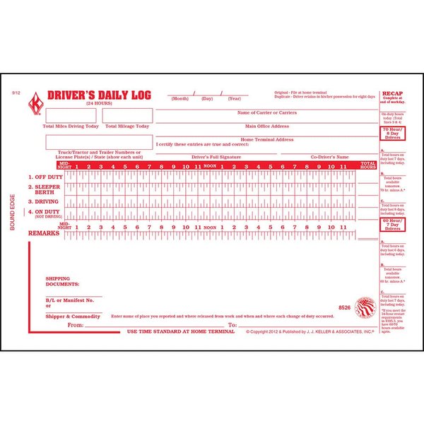 Driver Daily Log Book 5-pk. with 7- and 8-Day Recap - Book Format, 2-Ply Carbonless, 8.5" x 5.5", 31 Sets of Forms Per Book - J. J. Keller & Associates