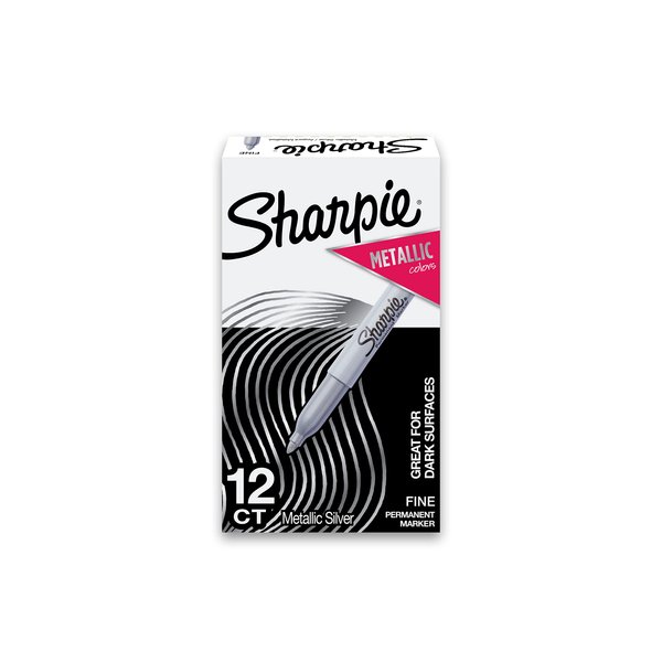 Sharpie Metallic Permanent Markers, Fine Tip Marker Set, Perfect Markers For Black Paper Or Dark Surfaces, Art Markers, Poster Markers, Silver, 12 Count