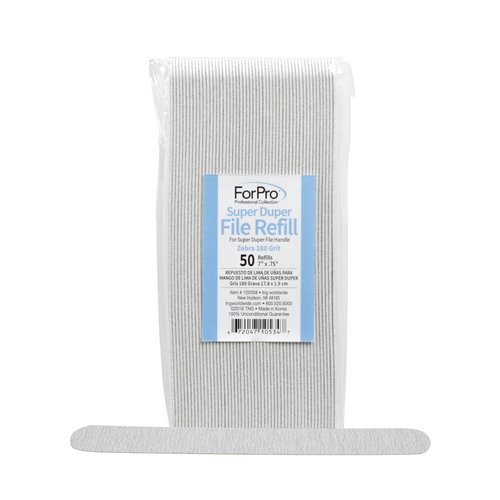 ForPro Super Duper File System Refills, Zebra, 180 Grit, Manicure Nail File Refills, 7” L x .75“ W, 50-Count