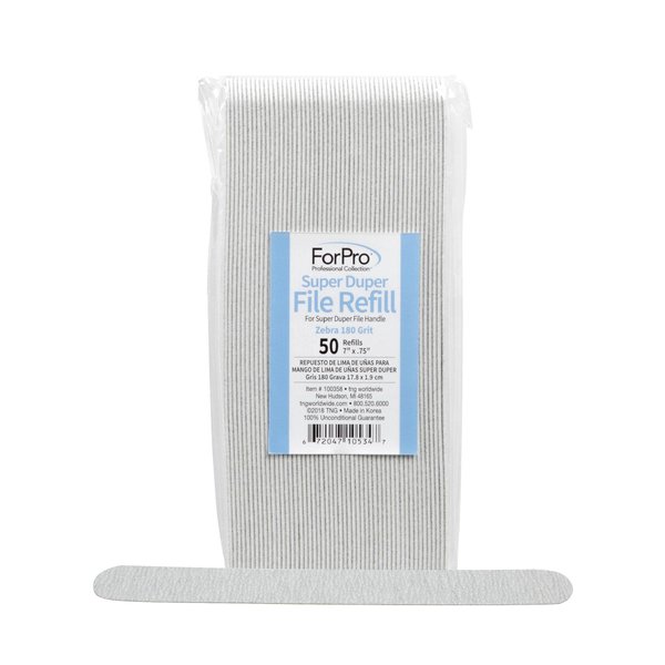 ForPro Super Duper File System Refills, Zebra, 180 Grit, Manicure Nail File Refills, 7” L x .75“ W, 50-Count
