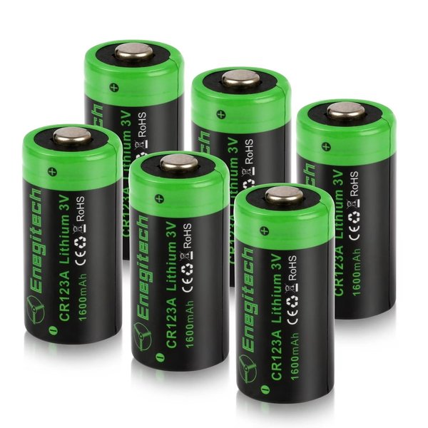 Enegitech CR123A 3V Lithium Battery, 1600mAh Non-Rechargeable Batteries for Ring Motion Sensor Alarm System Camera Torch Flashlight with PTC Protection 6Pack