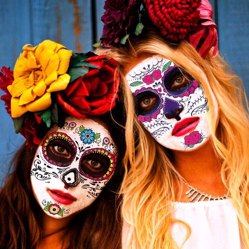 Day of the Dead Face Tattoos - 10 Sheet Halloween Temporary Tattoos Face Sticker Kit Día de Los Muertos Glitter Red Roses Skeleton Sugar Skull Fake Tattoo for Halloween Makeup on Face Body Men Women