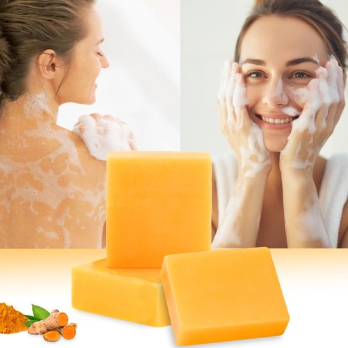 tovaginsh 3Packs Turmeric Soap Bar, Organic Tumeric Soap for Face and Body, Lemon Turmeric bar Soap with Vitamin C, E for All Skin Type, Turmeric Soap Face Wash for Smoothing, Moisturizing skin