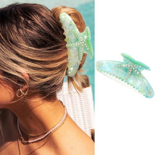 BARTOSI Starfish Hair Claw Clips Green Beach Hair Clip Rhinestone Sea Star Hair Claw Clamps Cute Hair Claw Barrettes Summer Beach Hair Accessories for Women