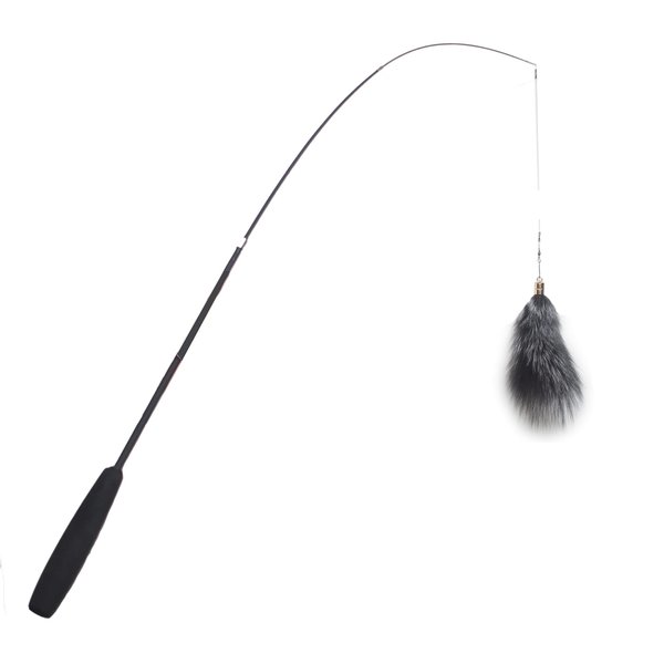 Chunxiao Real Raccoon/Marten Tail Fur Cat Dog Toy with High Strength Elastic Carbon Fiber Fishing Rod (Fox Fur)