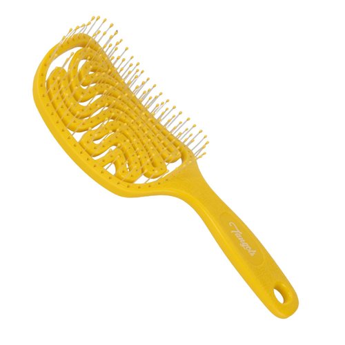 Tangols Gentle Detangler Hair Brush-100% Eco-Friendly Double Curved Straw Hair Brush w/Ultra-Soft Anti Knot Nylon Bristles for Adults,Kids All Hair Types (Yellow)