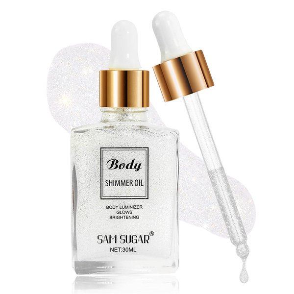 ZAMANIYA Body Shimmer Oil,Luxurious Illuminator Body Glow Oil,Moisturizing Body Luminizer Glow,Waterproof Long Lasting Body Luminizer Glow For Face and Body (01Silver White)