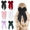 Gute 6 PCS Hair Bows for Women,Satin Big Hair Bow Clips,French Long Tail Hair Bows for Girls Hair Accessories for Birthday,Dress Up,Christmas(Black,White,Pink,Green,Navy,Wine Red)