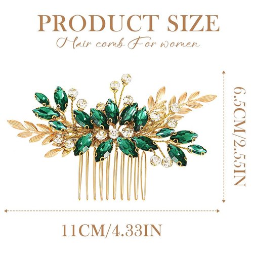 YBSHIN Bride Wedding Rhinestone Hair Comb Gold Leaf Hair Piece Crystal Bridal Side Combs Wedding Hair Accessories for Women and Girls