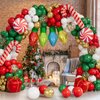 Grcypa 145Pcs Christmas Balloon Garland Arch Kit with Xmas Red White Green Gold Confetti Balloons Light Bulb Candy Cane Gift Box Foil Balloons for Christmas Party Decorations New Year Party Supplies