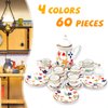 60 Pieces 1:12 Scale Miniatures Dollhouse Porcelain Tea Cup Set Include 15 Flower Pattern,15 Blue Porcelain,15 Plum Blossom and 15 Red Rose Teapot Cup Set Porcelain Accessories for Doll Toy Supplies