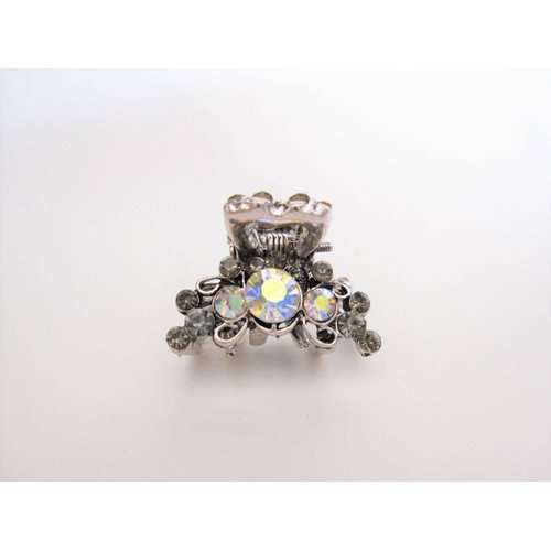 Small mini silver metal antique style crystal hair claw clip bridal clip