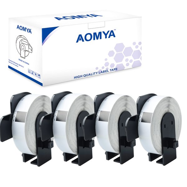 Aomya 4 Pack DK-1203 Compatible BRO Die-Cut File Folder Labels Paper Roll 2/3" x 3-7/16"(17mm x 87mm) White Labels with 4 Reusable Cartridges use for QL-700 QL570 QL710W QL800 QL810W QL1060N(4)