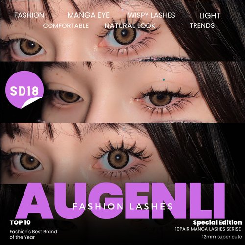 AUGENLI 12mm Manga Natural Look False Eyelashes, Reusable Strip Wispy Lashes, Including 10 Pairs Of Eye Lashes, Easy to Apply Doll Makeup (SD18)