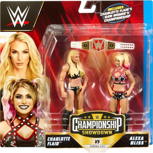 Mattel WWE Charlotte Flair vs Alexa Bliss Championship Showdown Action Figure 2-Pack with RAW Women's Championship, 6-inch