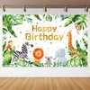 Safari Happy Birthday Party Supplies Jungle Animals Theme Birthday Banner Backdrop Zoo Animals Party Decorations backgroud for Baby Shower Birthday Party Indoor Outdoor Decorations Supplies