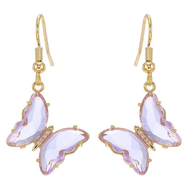 CZ Butterfly Glass Drop Dangle Earrings for Women Teen Girls 925 Sterling Silver Post Pin Cubic Zirconia Gold Plated Hypoallergenic Nickel Free Cute Charms Dangling Stud Earring Dainty Dainty