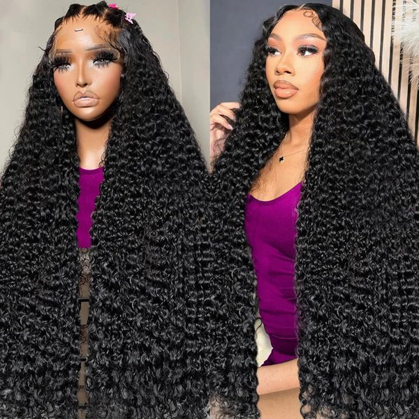 Fadaina 13x6 Deep Wave Lace Front Wigs Human Hair 180 Density, 30 Inch Curly Lace Frontal Wig Human Hair Pre Plucked with Baby Hair (30inch, 13x6 Curly Wig)
