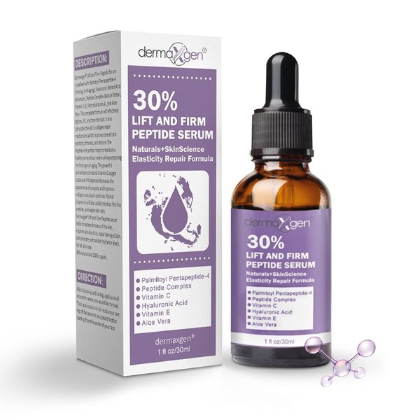 Dermaxgen Lift And Firm - 30% Peptide Serum, Matrixyl 3000, Vitamin C & E + Hyaluronic Acid + Aloe Vera, Lifts, Firms & Tightens Skin + Pure Organic Anti-aging Serum (1 FL OZ)