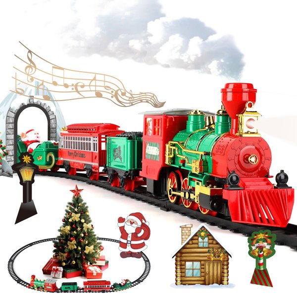 Train Set Kids Electric Train Set, Toy Train with Smoke, Light and Sounds, Christmas Train Set Model Train Toy for Ages 3 4 5 6 7 8+ Years Old Boys Gifts, Green