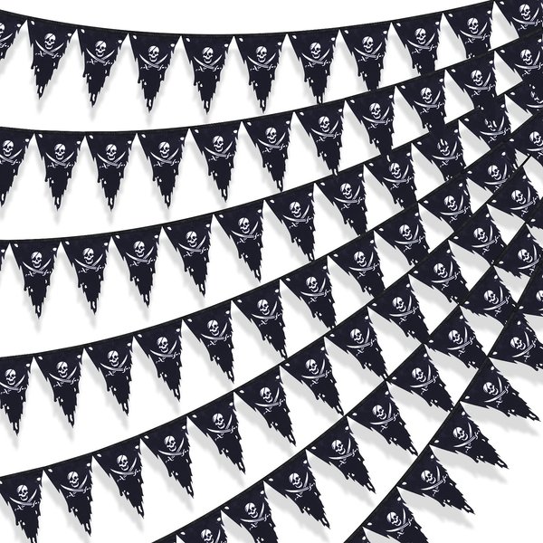 90 ft Pirate Flags Jolly Roger Banner Pirate Party Decoration Pirate Triangle Flags Bunting for Pirate Party Outdoor Decoration Supplies(Classic Style)