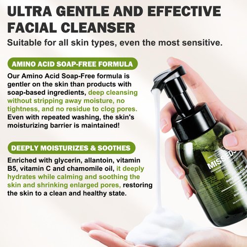 MISSEDSEN Face Wash for Women Men Foaming facial Cleanser Vitamin C Amino Acid Formula for Dry Oily Sensitive Skin Gentle Bubble Makeup Removal Moisturizing Anti Aging Face Wash