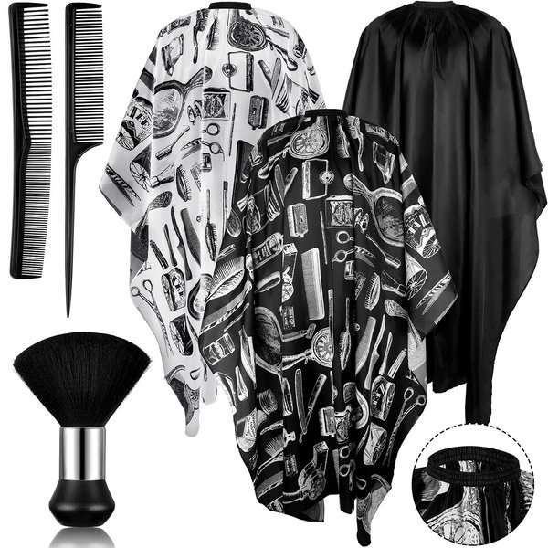6 Pieces Salon Barber Capes Set Men Capes for Hair Stylist Hair Cutting Hairdresser Stylists Capes with Adjustable Snap Closure Neck Duster Brush and Combs(Classic Style)