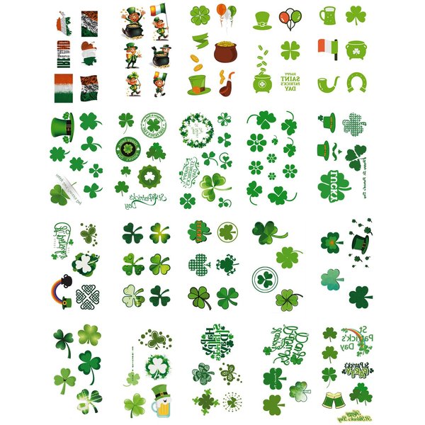 St. Patrick’s Day Temporary Tattoos, 20-Sheet Shamrock Patterned Tattoos Stickers for Irish St Patricks Day Decorations Party Favor
