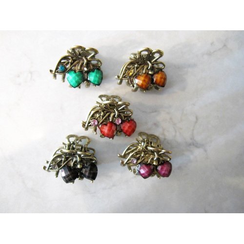 Jeweled antique bronze hair claw clip with crystals Set: B (Primary color: Green)